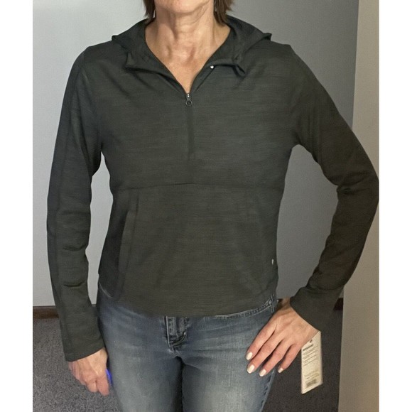 Layer8 Warm Up Hoodie Women's lightweight gray 1/2 zip kangaroo pocket Small - Picture 3 of 16